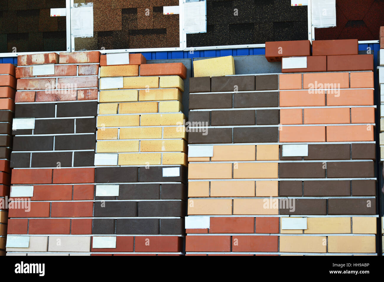 Different types facing bricks in store Stock Photo