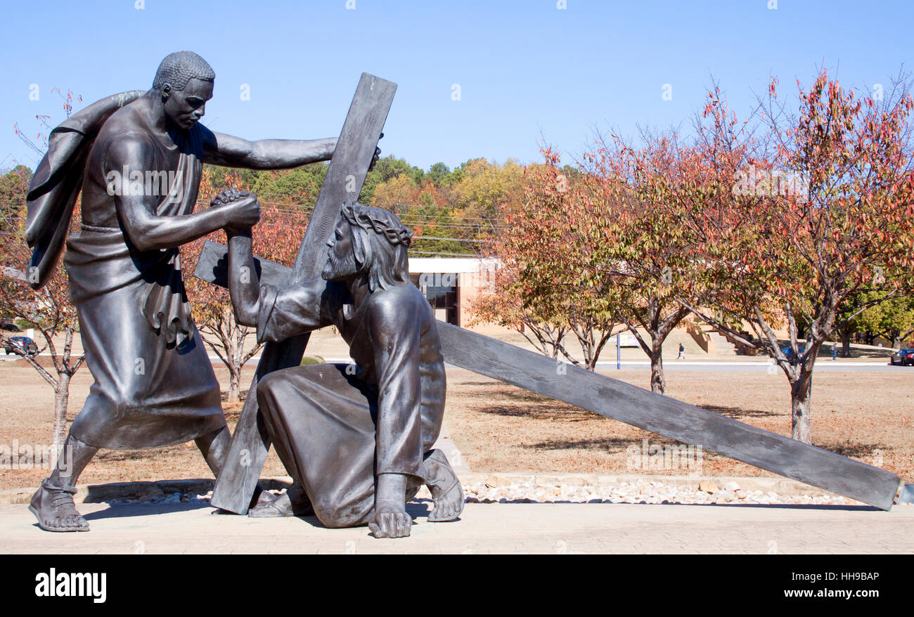 Black Simon and Jesus sculpture at Oakwood University in Huntsville Alabama Stock Photo