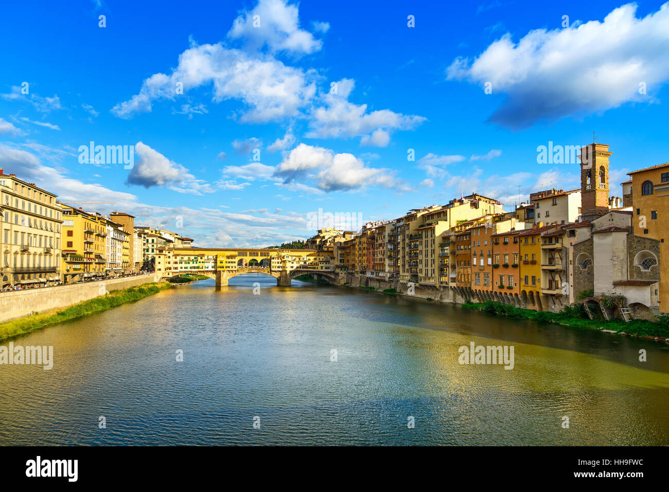 Ponte Vecchio on sunset, old bridge, medieval landmark on Arno river. Florence, Tuscany, Italy. Stock Photo