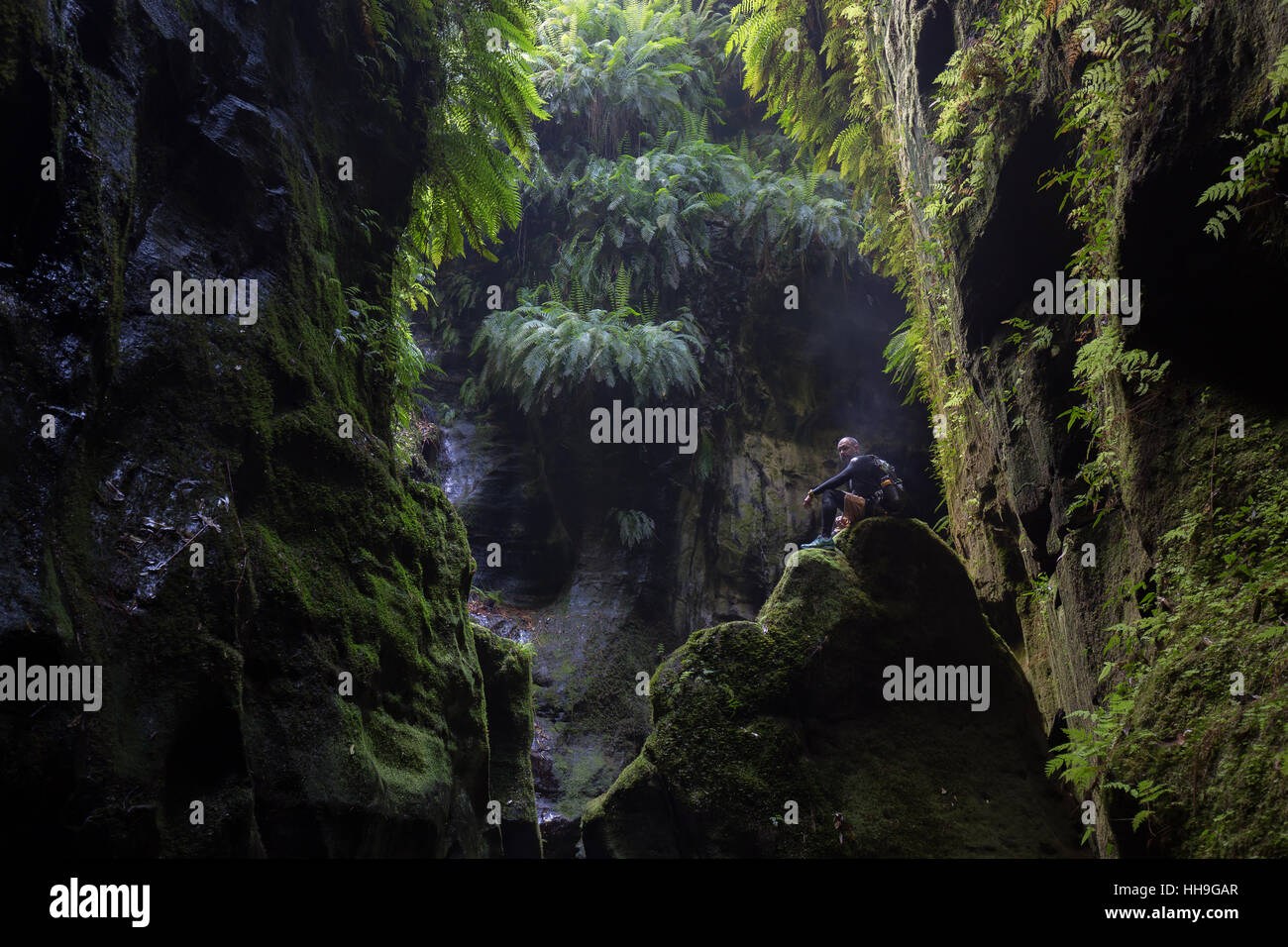 Adventure canyoning in claustral canyon in the Blue Mountains, Australia Stock Photo