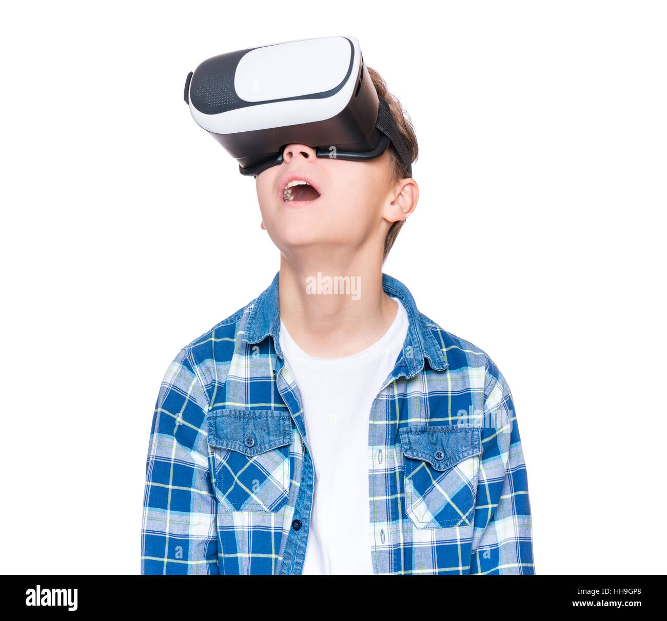 Teen boy in VR glasses Stock Photo Alamy