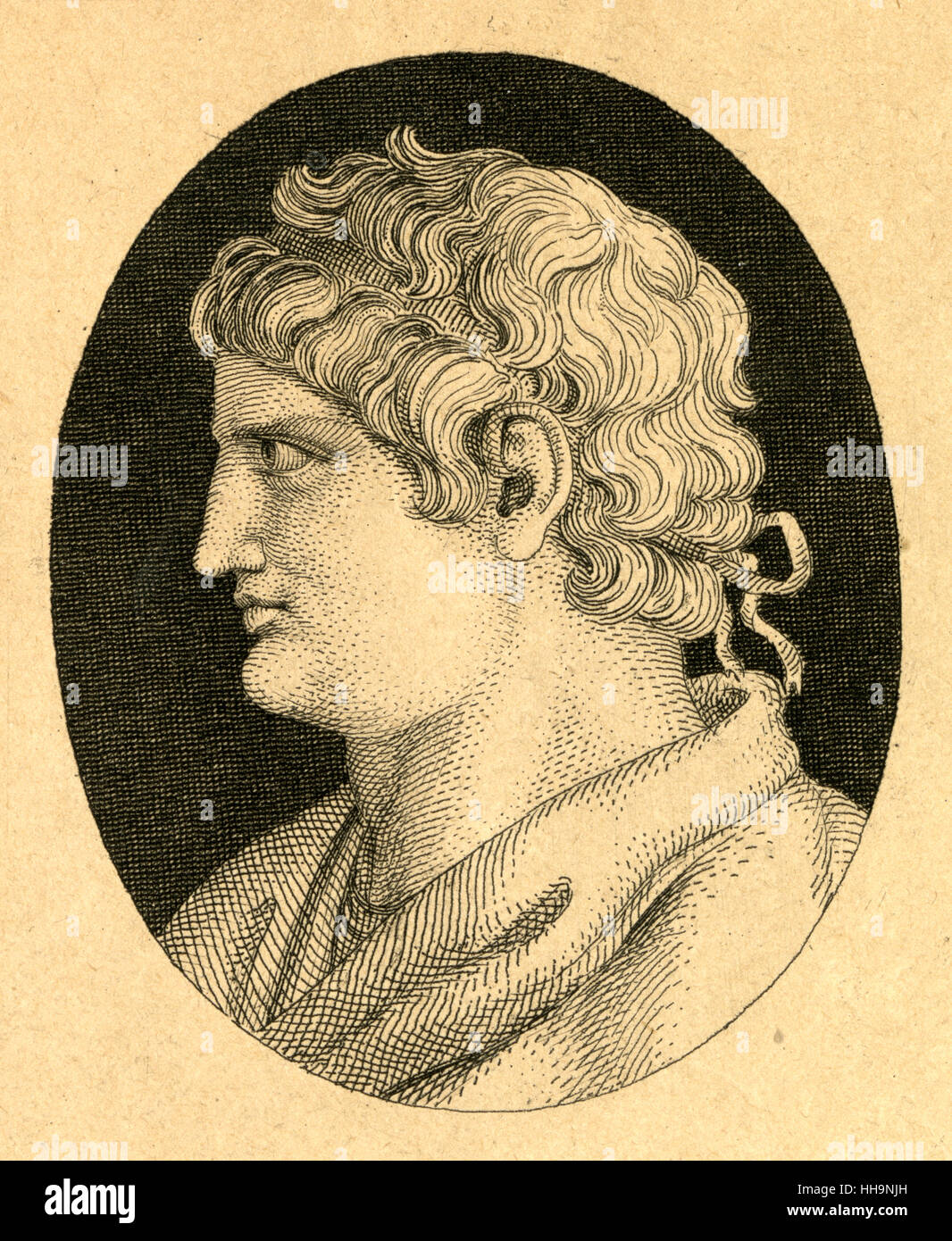 Antique c1840 engraving, Seleucus I Nicator. Seleucus I Nicator (c. 358 BC-281 BC) was one of the Diadochi. Having previously served as an infantry general under Alexander the Great, he eventually assumed the title of basileus and established the Seleucid Empire over much of the territory in the Near East which Alexander had conquered. SOURCE: ORIGINAL ENGRAVING. Stock Photo