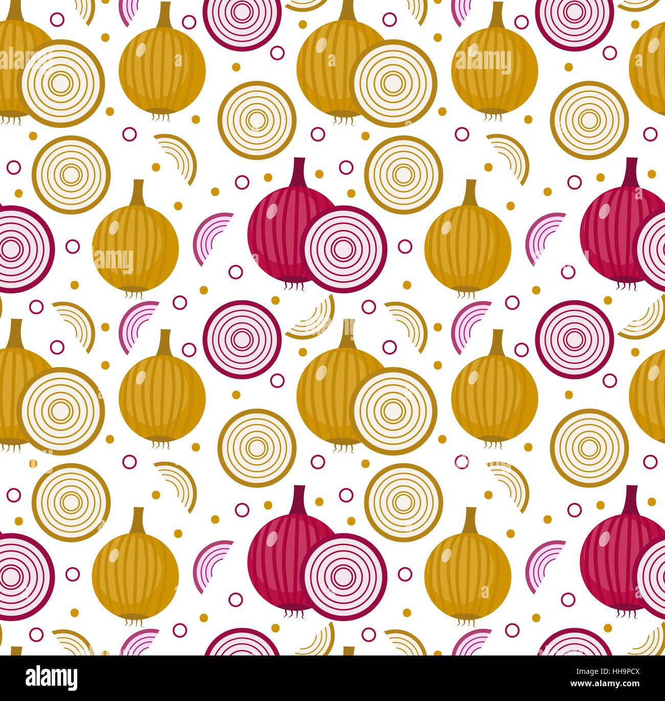 Onions seamless pattern. Bulb onion endless background, texture. Vegetable . Vector illustration Stock Vector