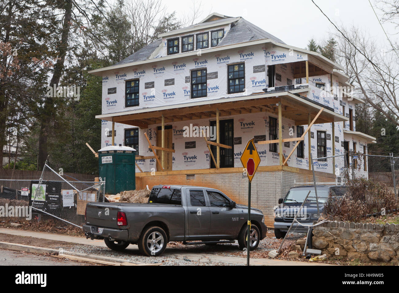 Large detached single-family house under construction - Washington, DC USA Stock Photo