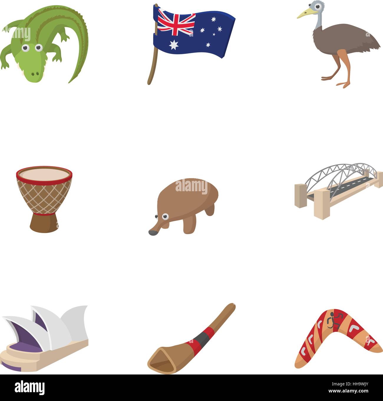 Australia icons set, cartoon style Stock Vector