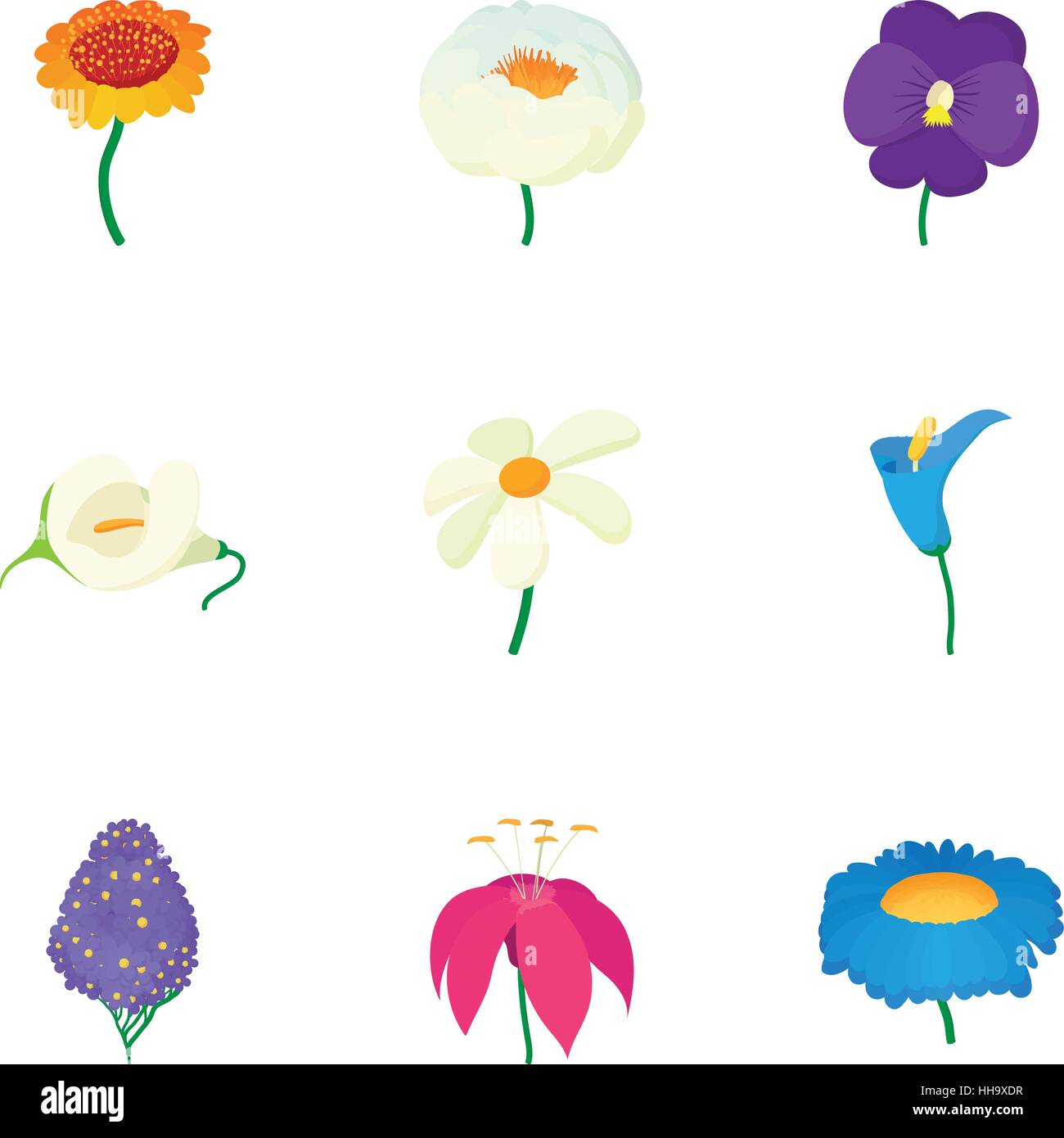 Different Flowers Icons Set Cartoon Style Stock Vector Image Art Alamy