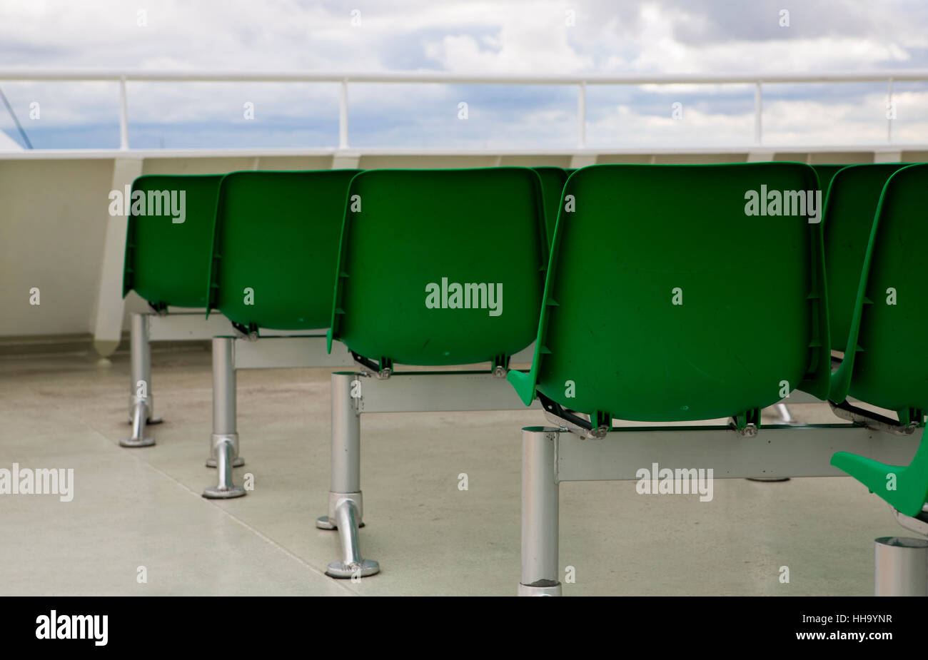 green, seats, deck, ship, are, at, sailing boat, sailboat, rowing boat, boat, Stock Photo