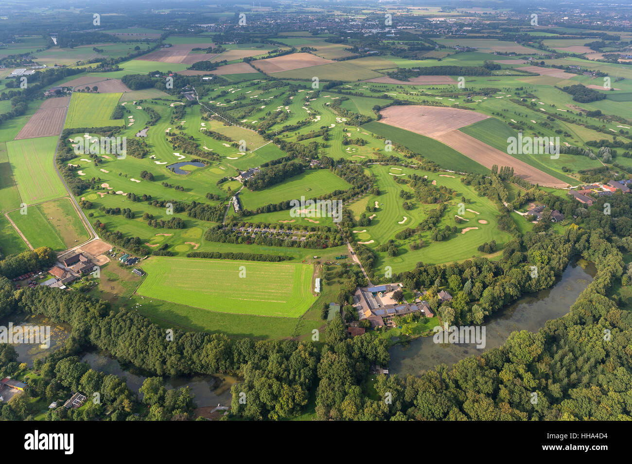 Golfclub Op de Niep, golf course Niep, Neukirchen, Lower Rhine, North Rhine-Westphalia, Germany, Europe, Aerial view, Stock Photo