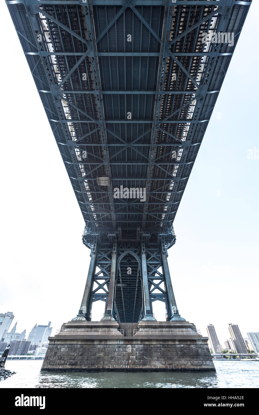 A view from underneath Manhattan Bridge, New York City. Stock Photo