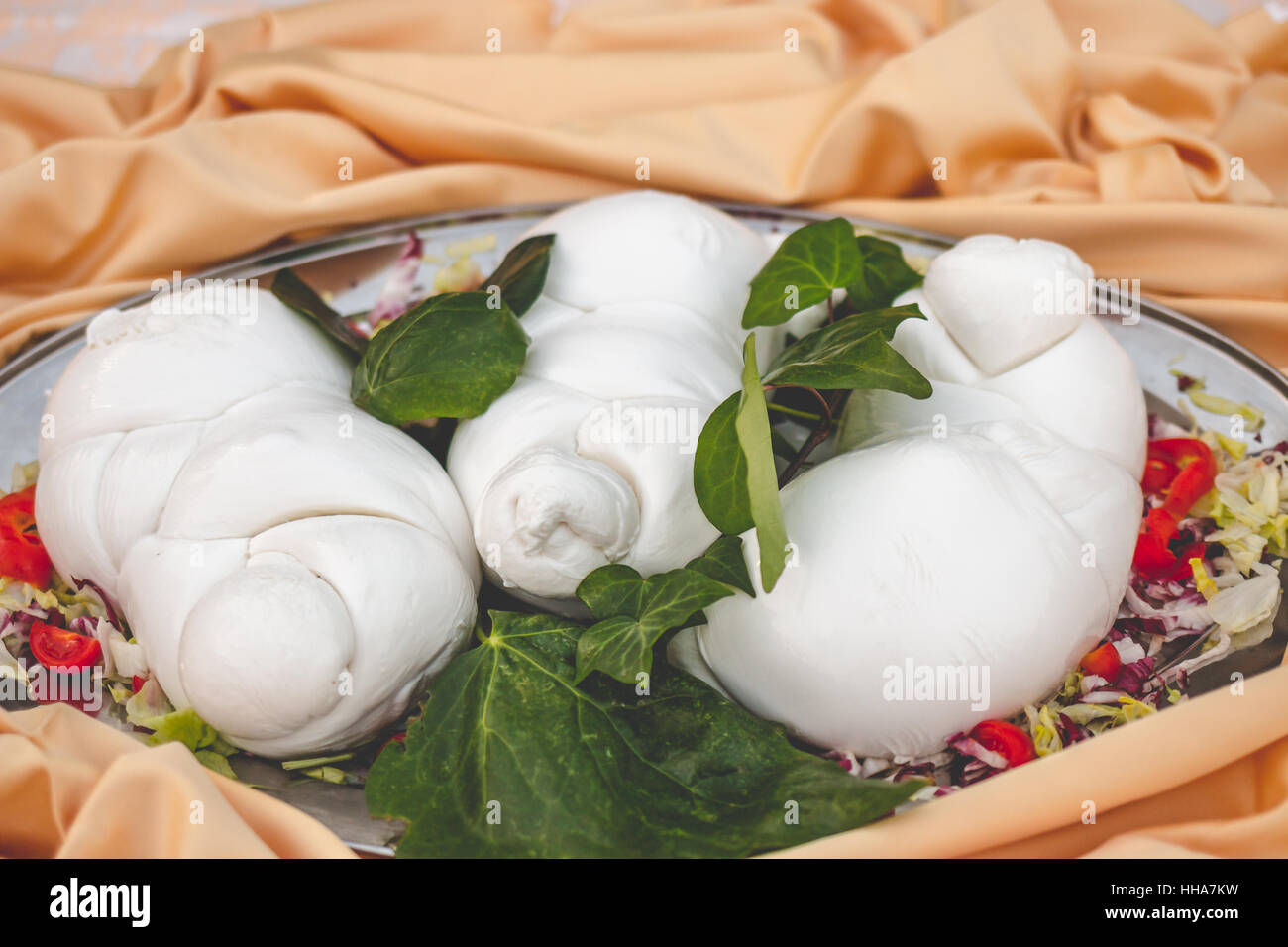 Traditional italian appetizer plate with fresh mozzarella Stock Photo