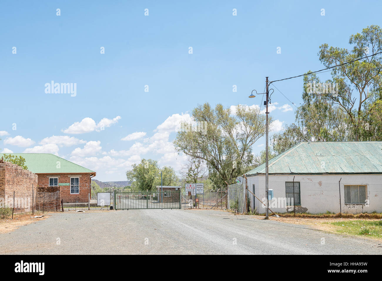 JAGERSFONTEIN, SOUTH AFRICA - DECEMBER 31, 2016: Entrance to the diamond mine. The town claims title of oldest mining town in SA Stock Photo