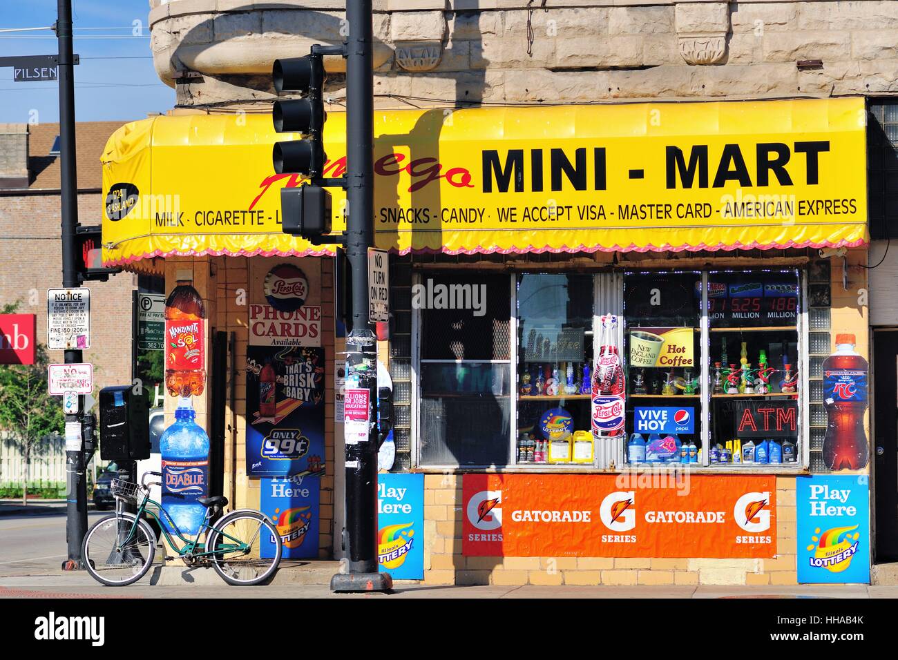 A colorful mini-mart located in Chicago's Pilsen neighborhood. Chicago, Illinois, USA. Stock Photo