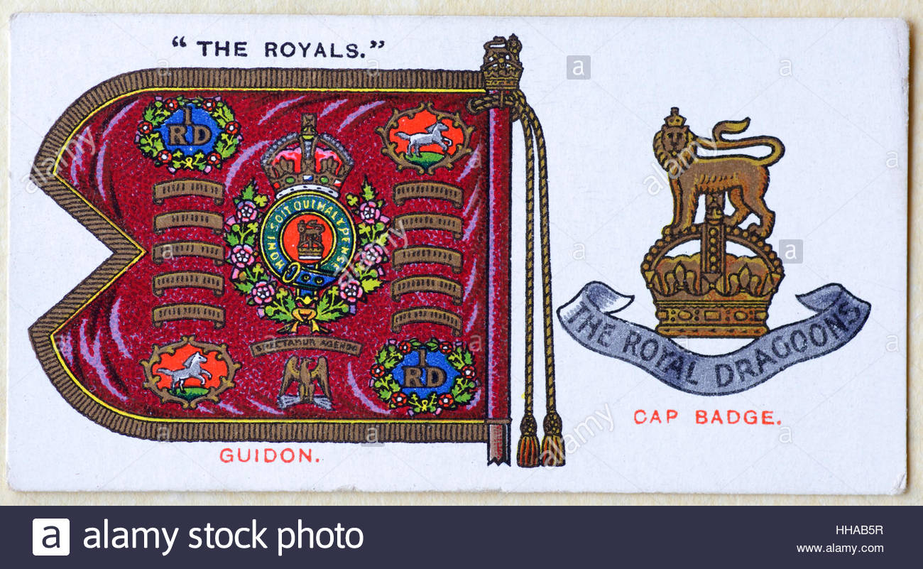 The Royals regimental standard and cap badge Stock Photo