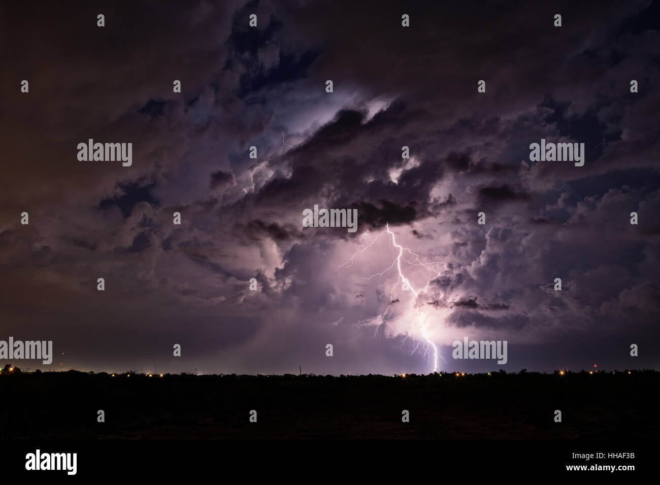Thunderstorm. Lightning from a storm cloud near Midland, Texas Stock Photo