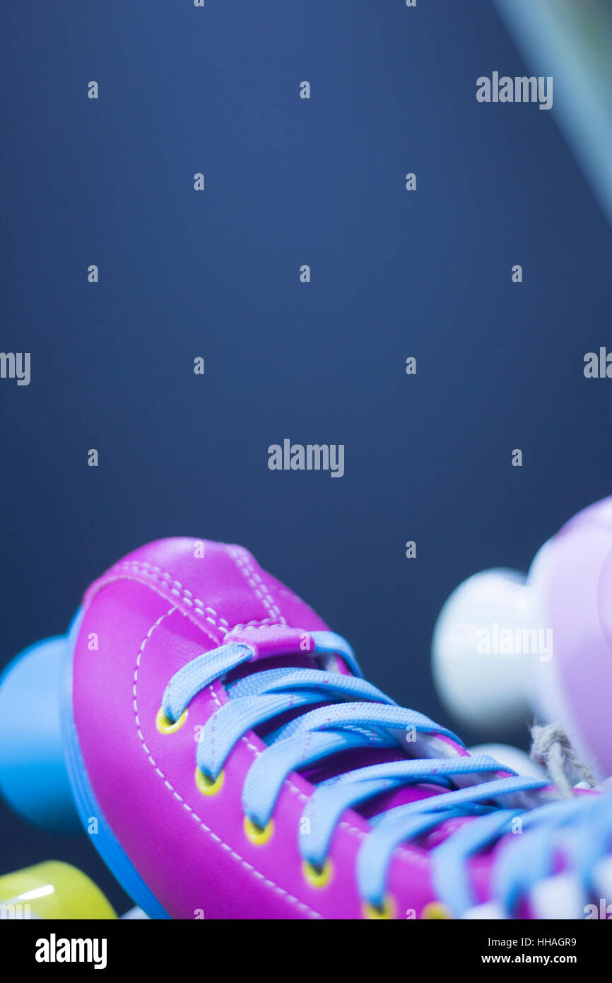 Quad four wheel roller disco skates in retail skate shop window display