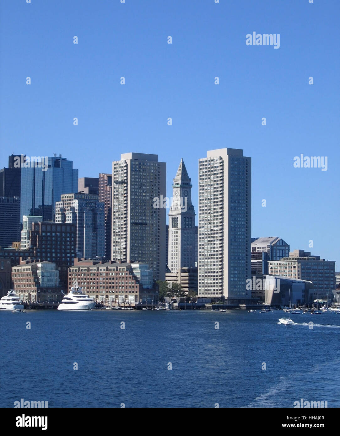 waterside detail of the Boston skyline (USA) in sunny ambiance Stock Photo