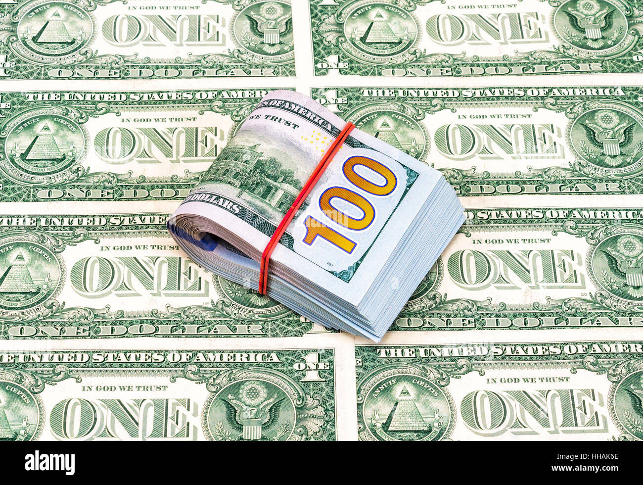 One hundred dollar bills rubber band hires stock photography and