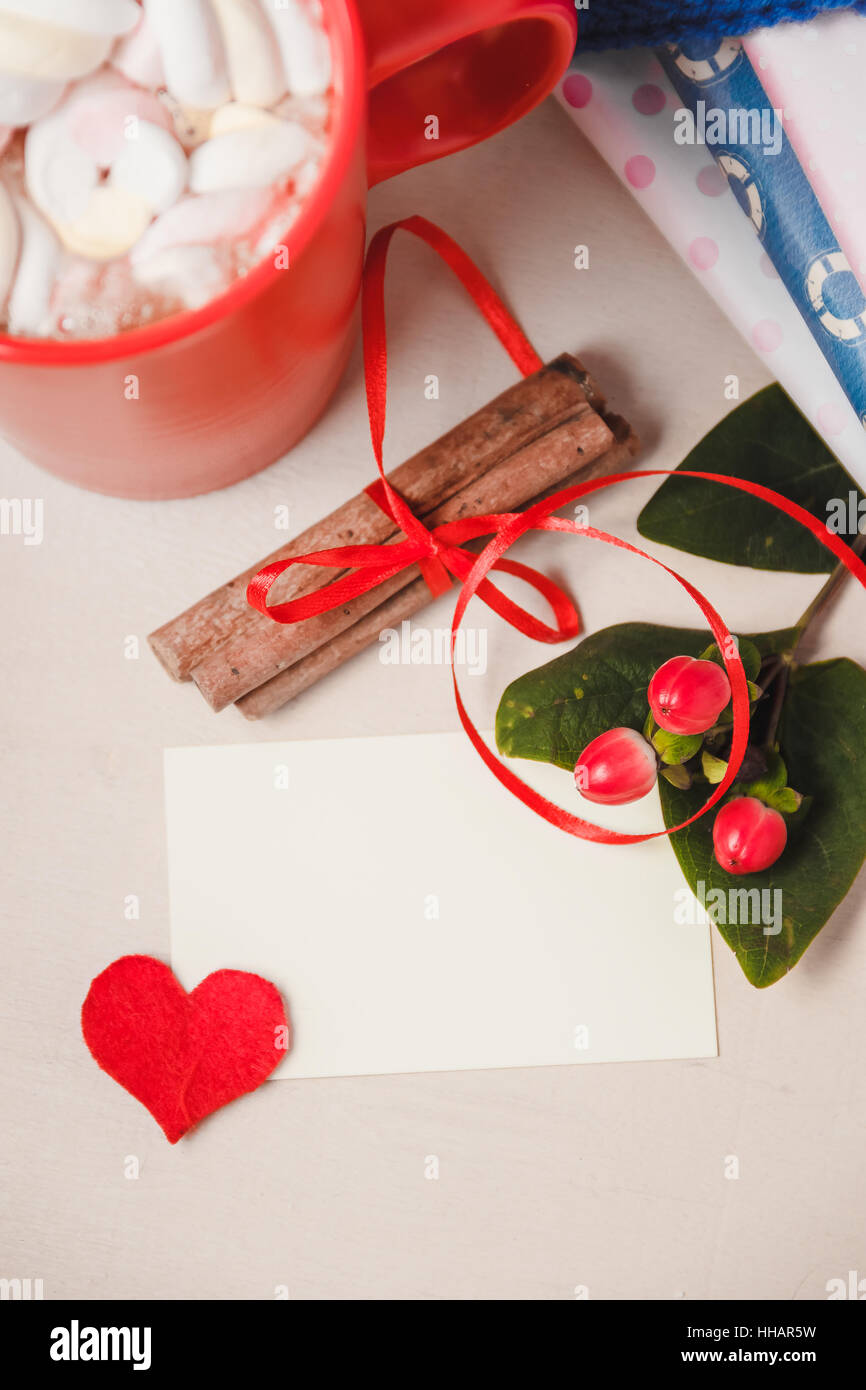 Good Morning With Hot Chocolate On Wooden Table Stock Photo