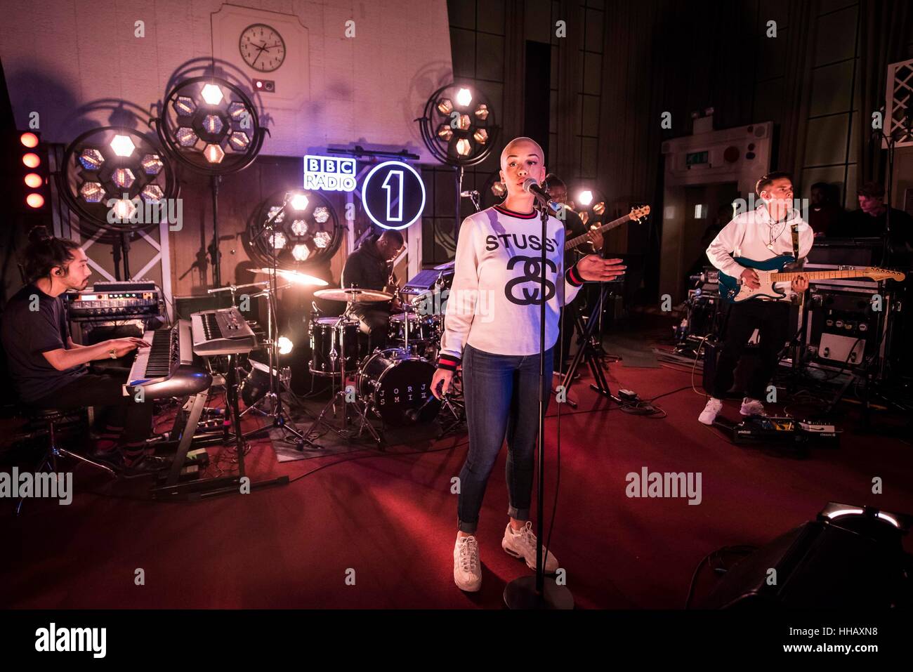 Jorja Smith performs at Radio 1's Future Headliners Live Music Event at  Maida Vale Studios, London Stock Photo - Alamy