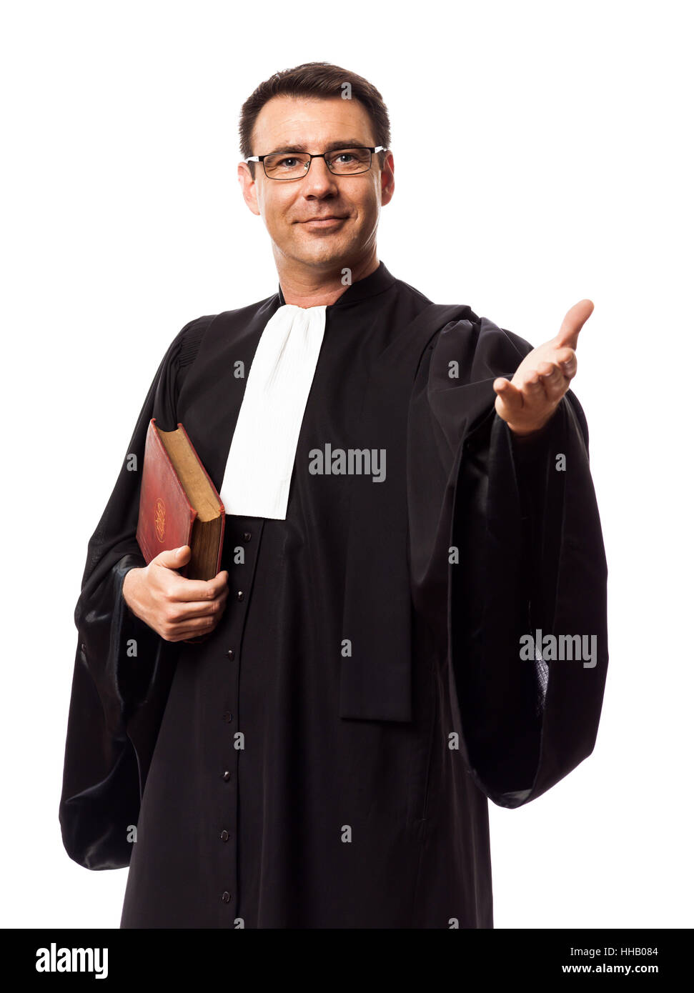 one caucasian lawyer man in studio isolated on white background Stock