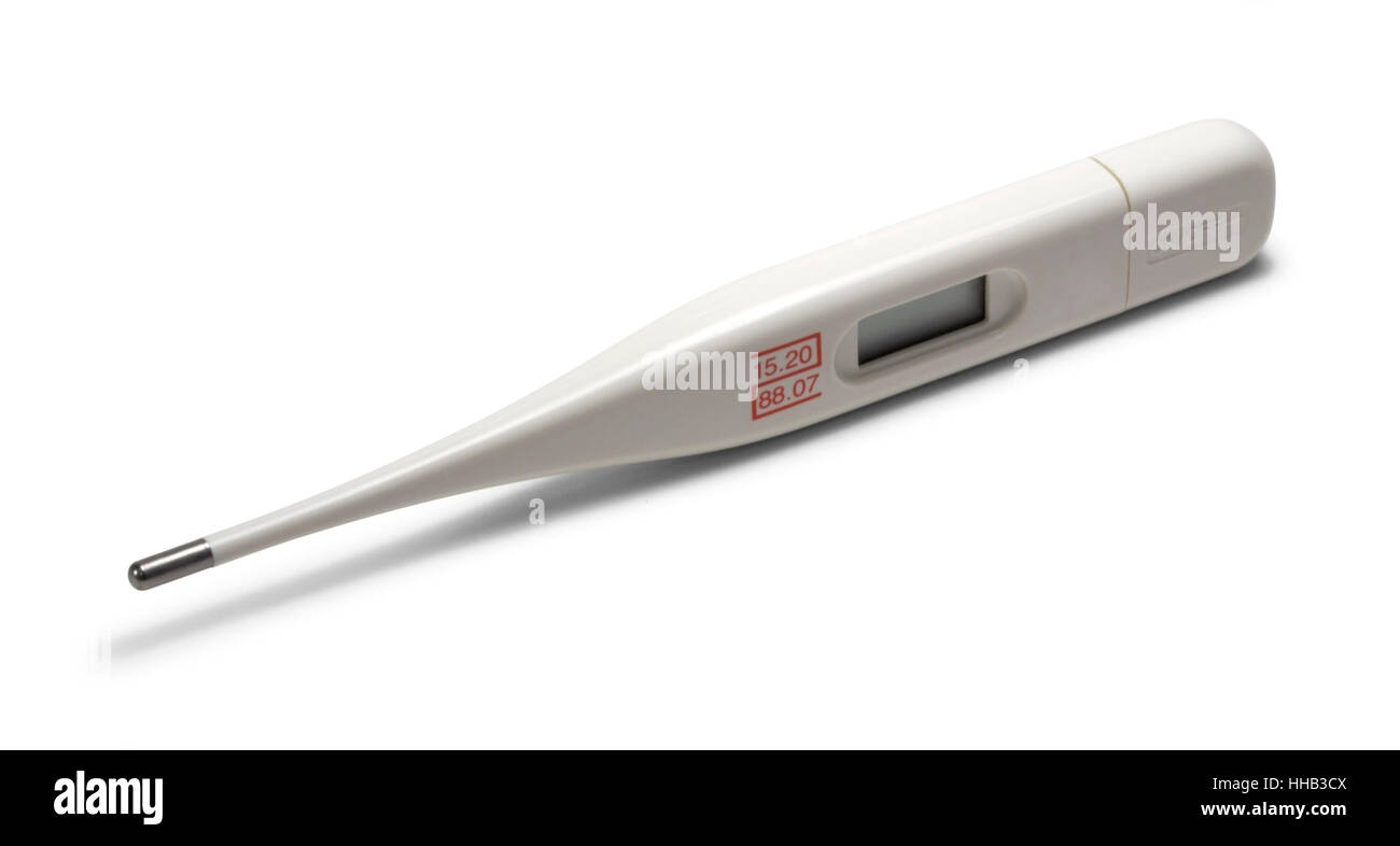 studio photography of a clinical thermometer with digital display isolated on white with clipping path Stock Photo