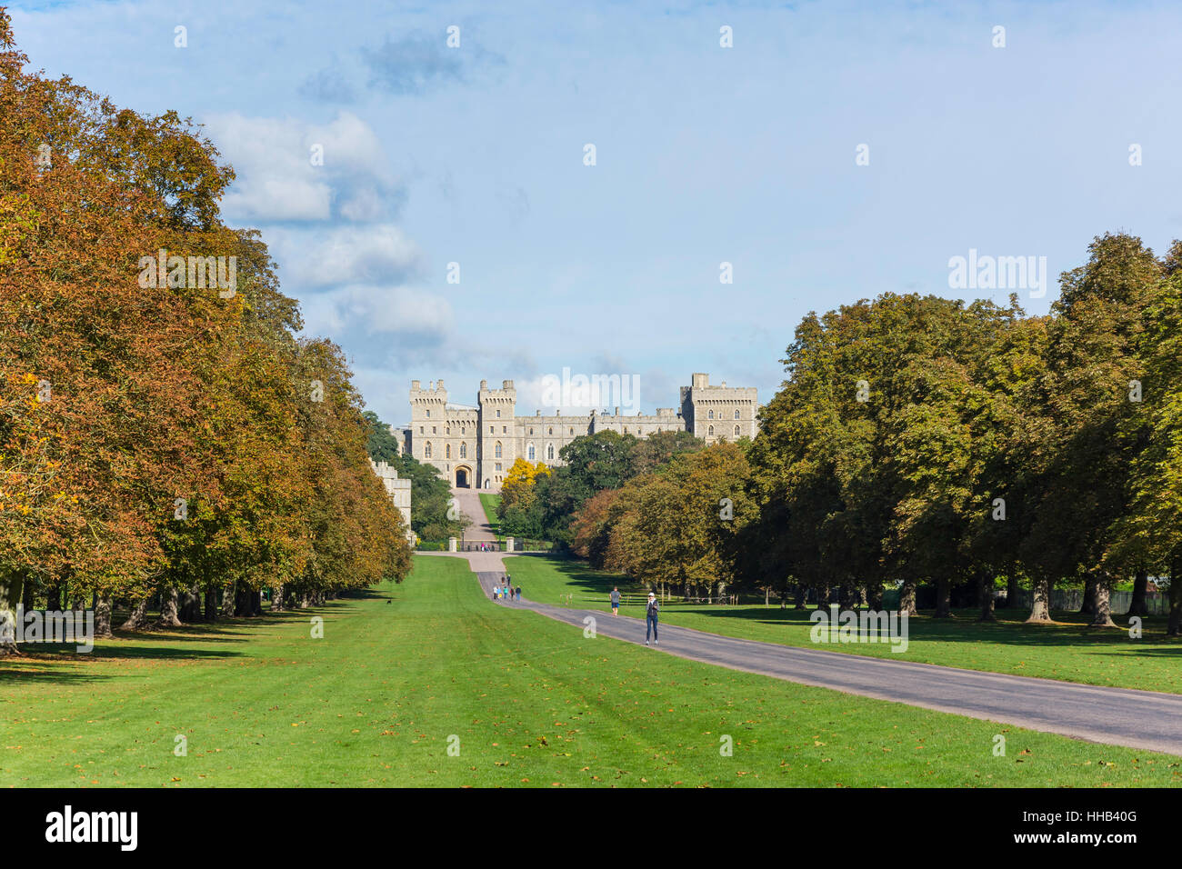 Windsor Castle from The Long Walk, Windsor, Berkshire, England, United Kingdom Stock Photo