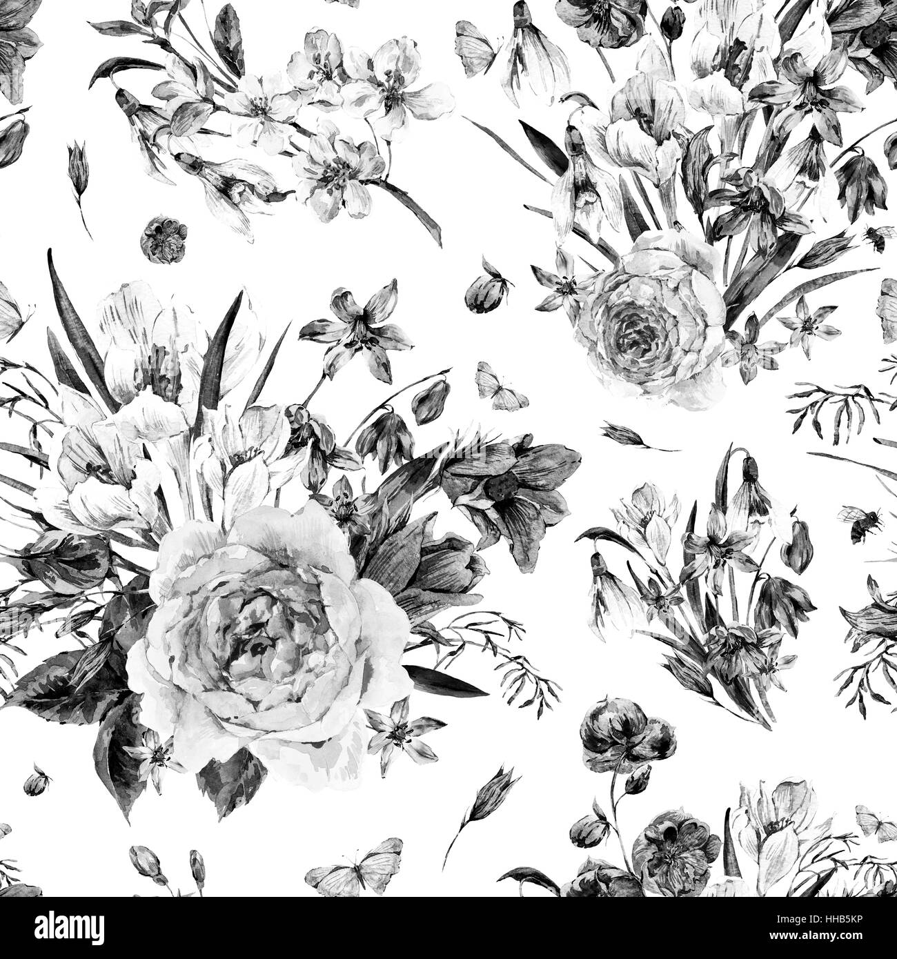Watercolor flower border Black and White Stock Photos & Images - Alamy