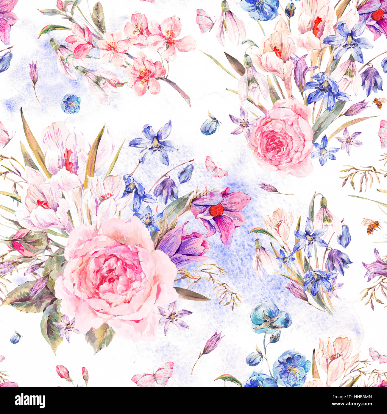Watercolor spring seamless background with roses Stock Photo - Alamy