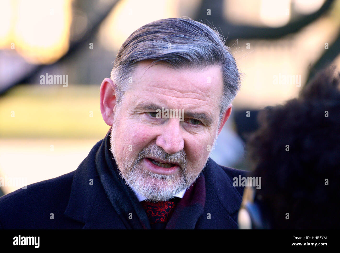 Barry Gardiner MP (Labour, Brent North) Shadow Secretary of State for International Trade, being interviewed after Theresa May's speech on Brexit nego Stock Photo
