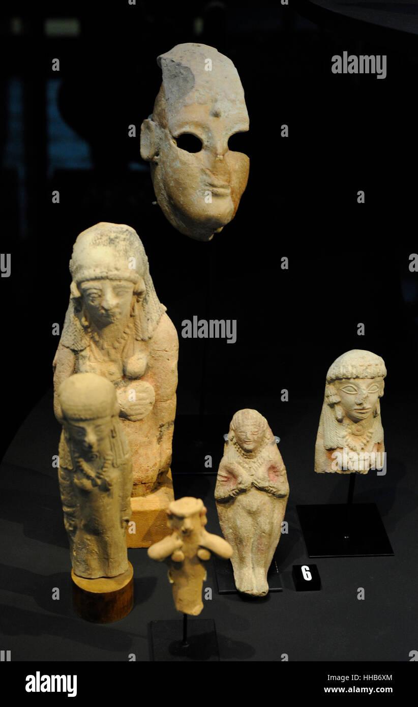 Female figures linked to the cult of the Goddess Astarte. Terracotta. Different locations. Ca. 600-500 BC. Museum of Mediterranean and Near Eastern Antiquities. Stockholm. Sweden. Stock Photo