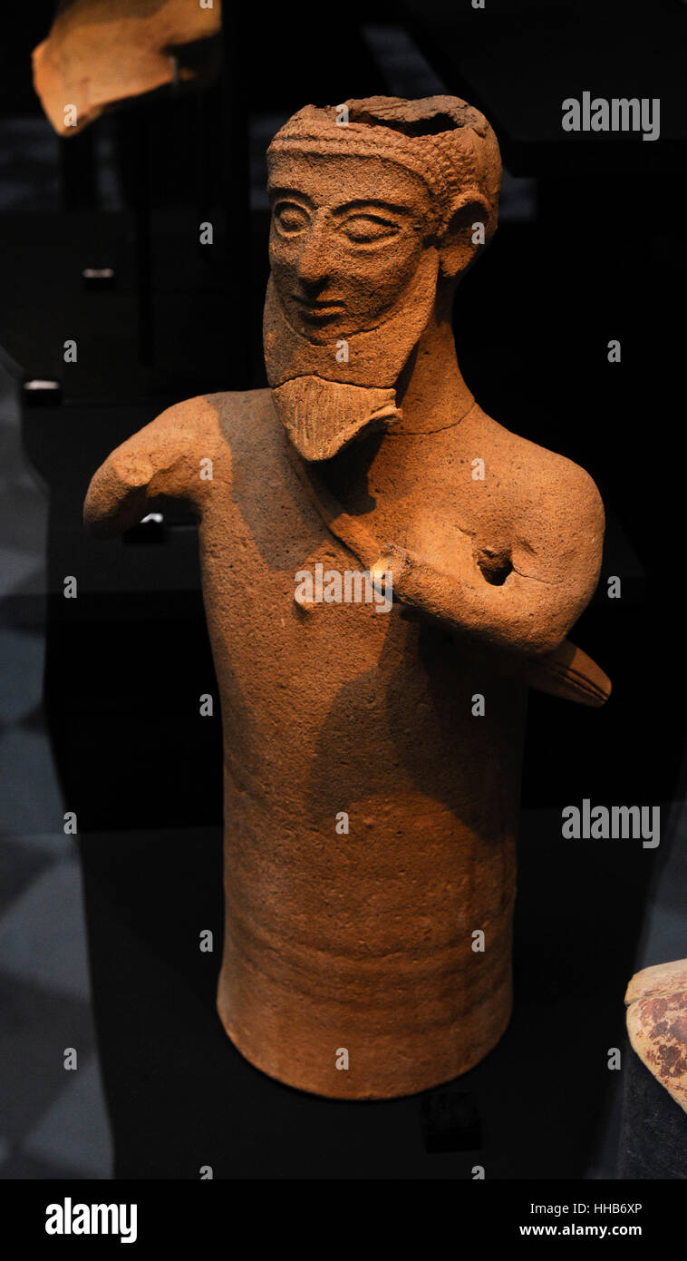 Male figurine. Terracotta. From Sanctuary of Agia Irini, Cyprus. Museum of Mediterranean and Near Eastern Antiquities. Stockholm. Sweden. Stock Photo