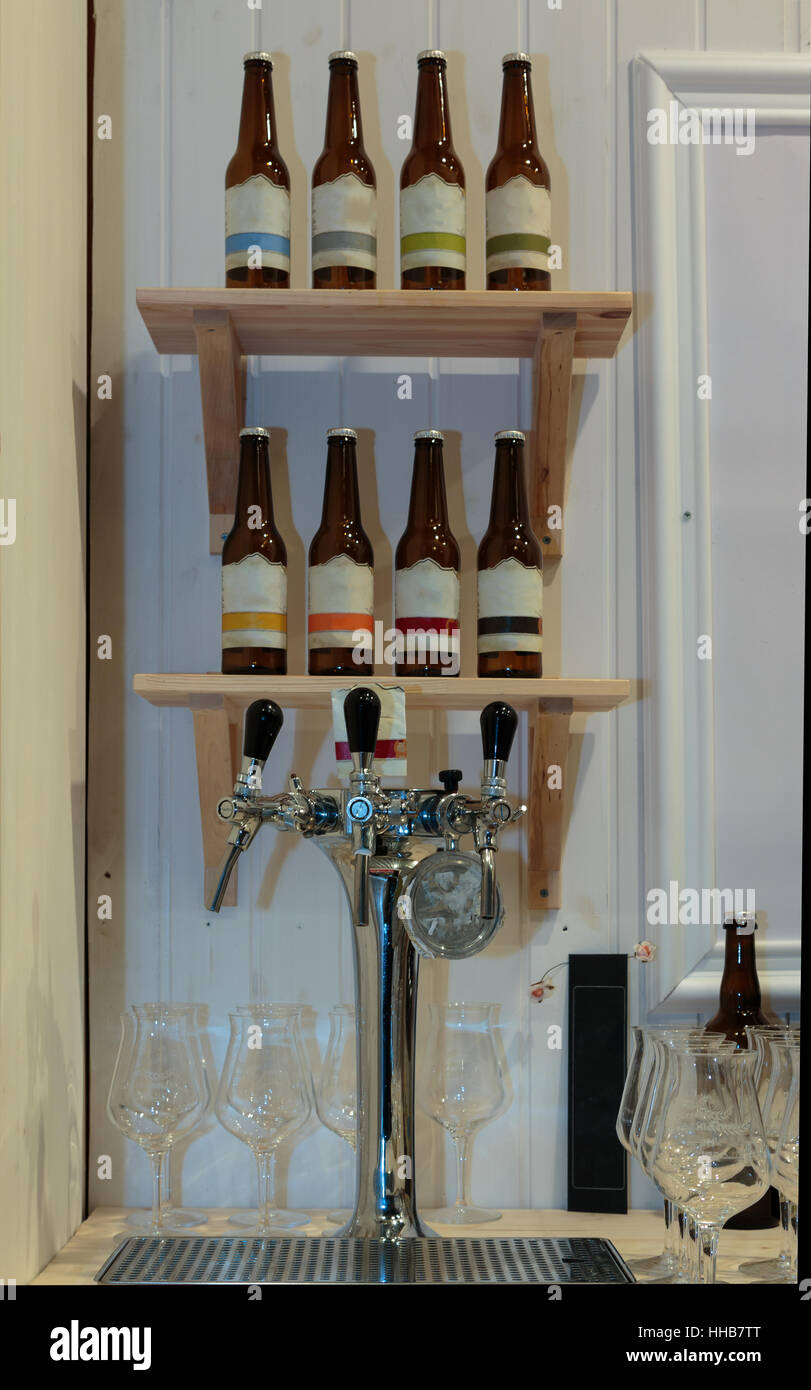 Steel Plank for Beer Tapping Glasses and Bottles on Shelves in