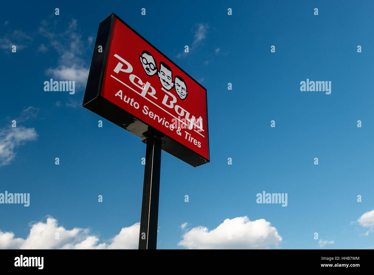 Sign for Pep Boys auto service store. Stock Photo