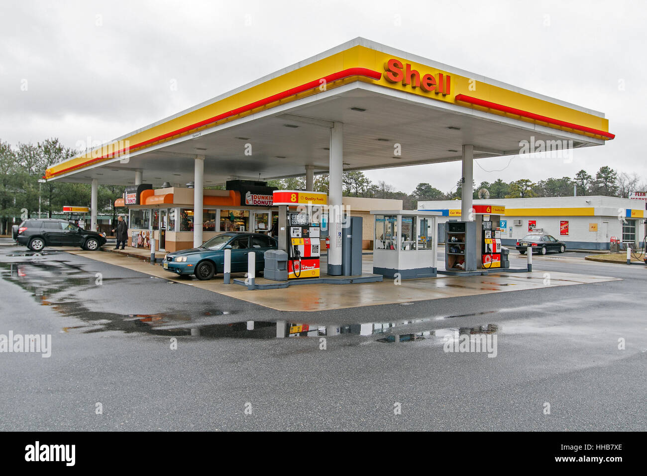 Shell gas station is seen on a cloudy day. Stock Photo