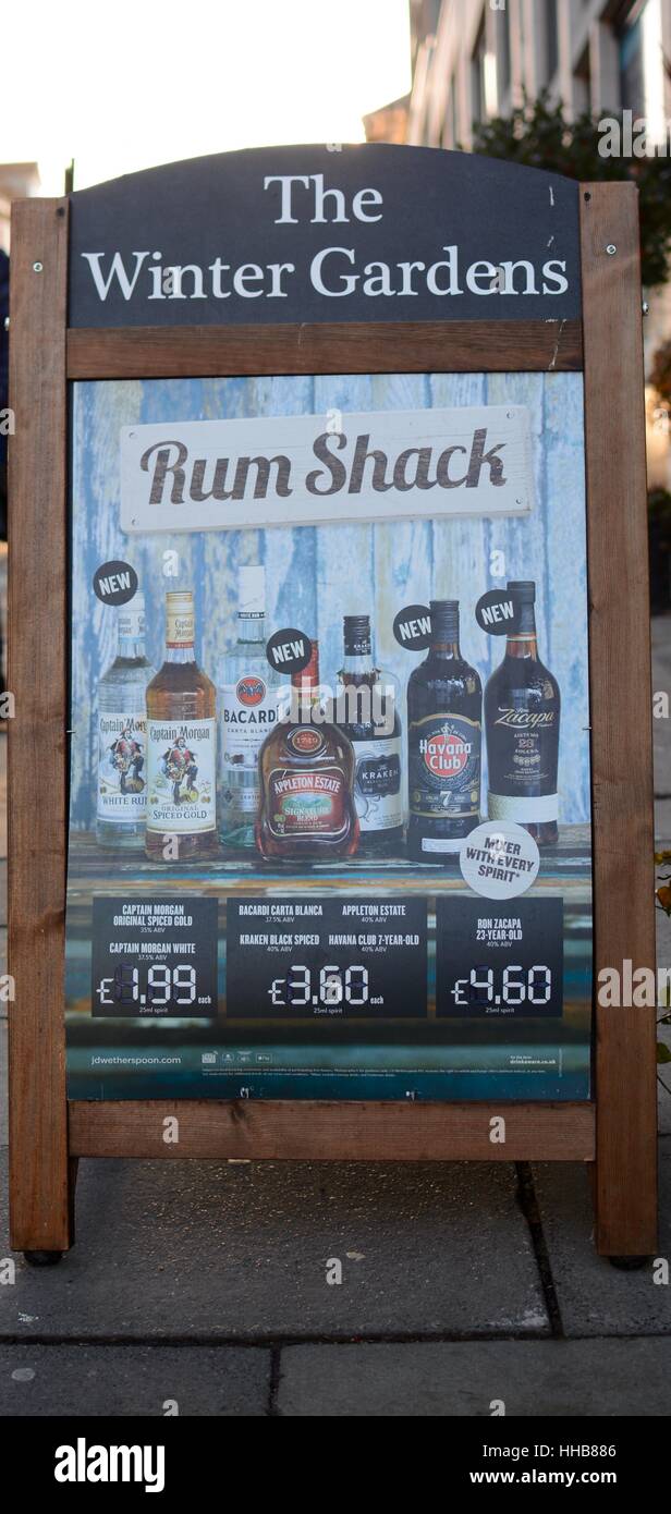 Weatherspoon Pub Rum Shack marketing board Stock Photo