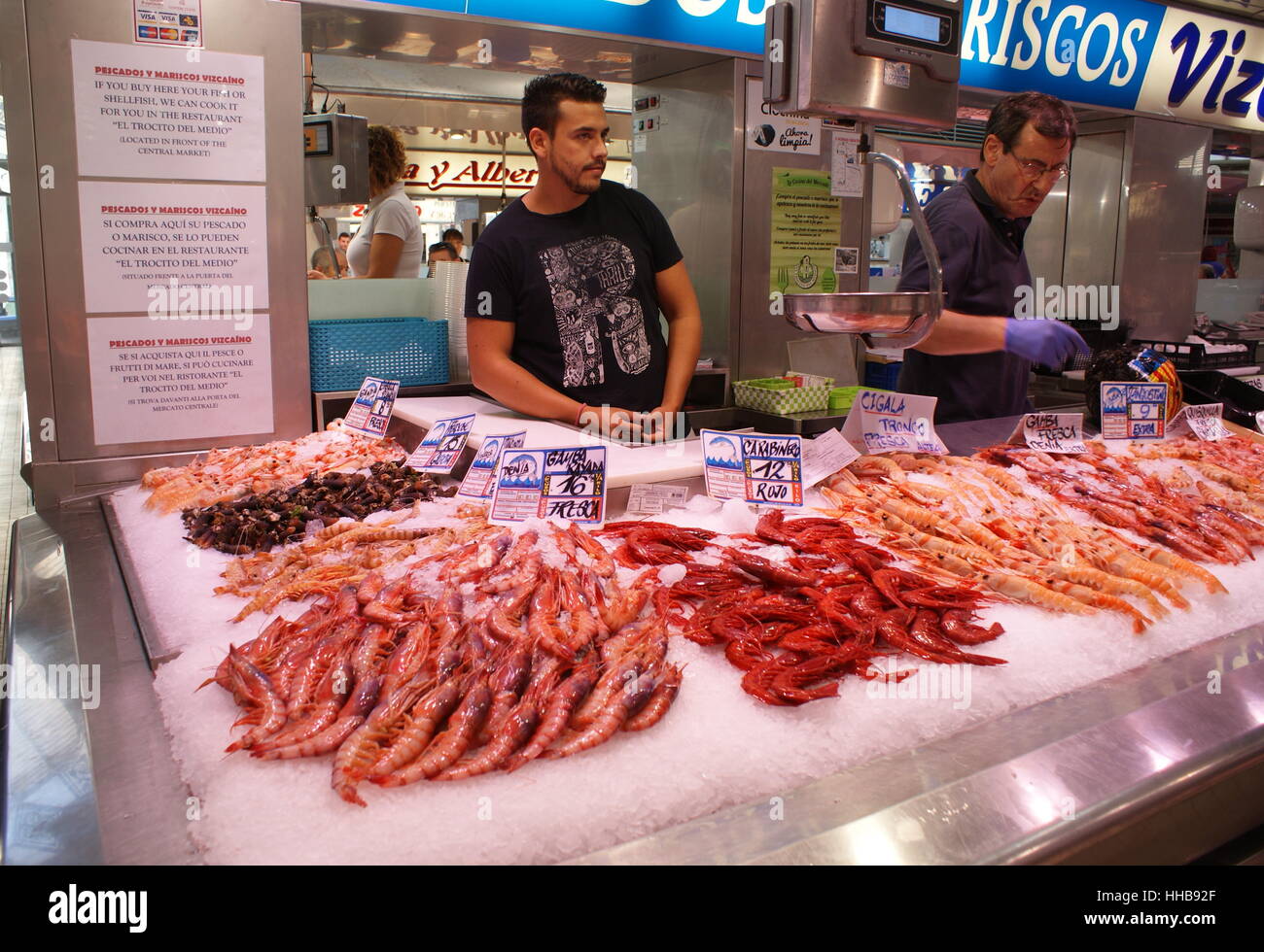 Seafood stall at the Central Market, Valencia, Spain Stock Photo Alamy