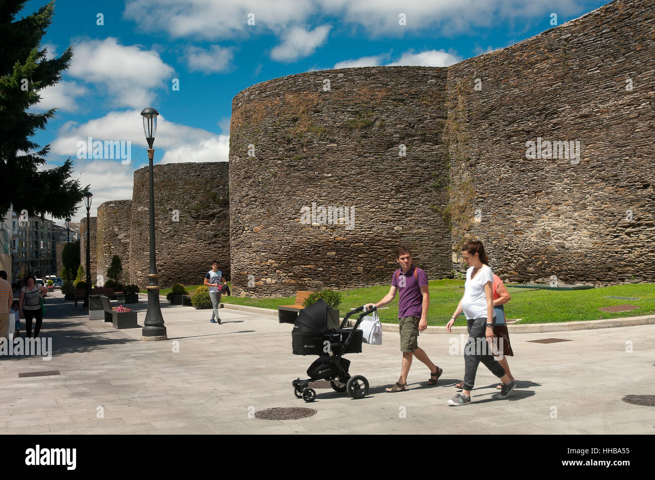 Roman walls (3rd century), Lugo, Region of Galicia, Spain, Europe Stock Photo