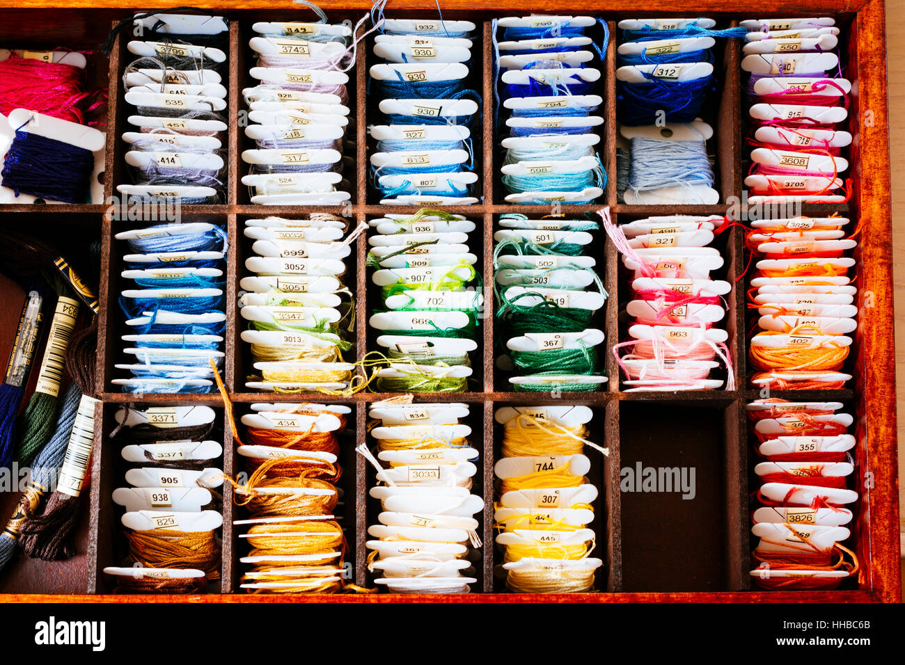 A embroidery thread sorting box Stock Photo Alamy