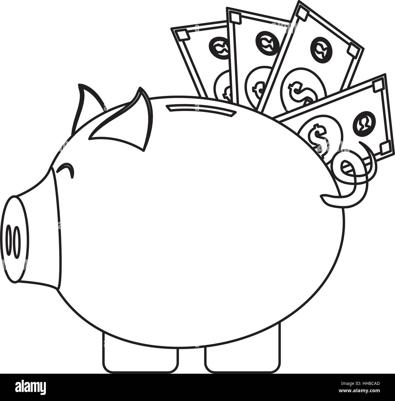 piggy bank with money bills over white background. vector illustration ...