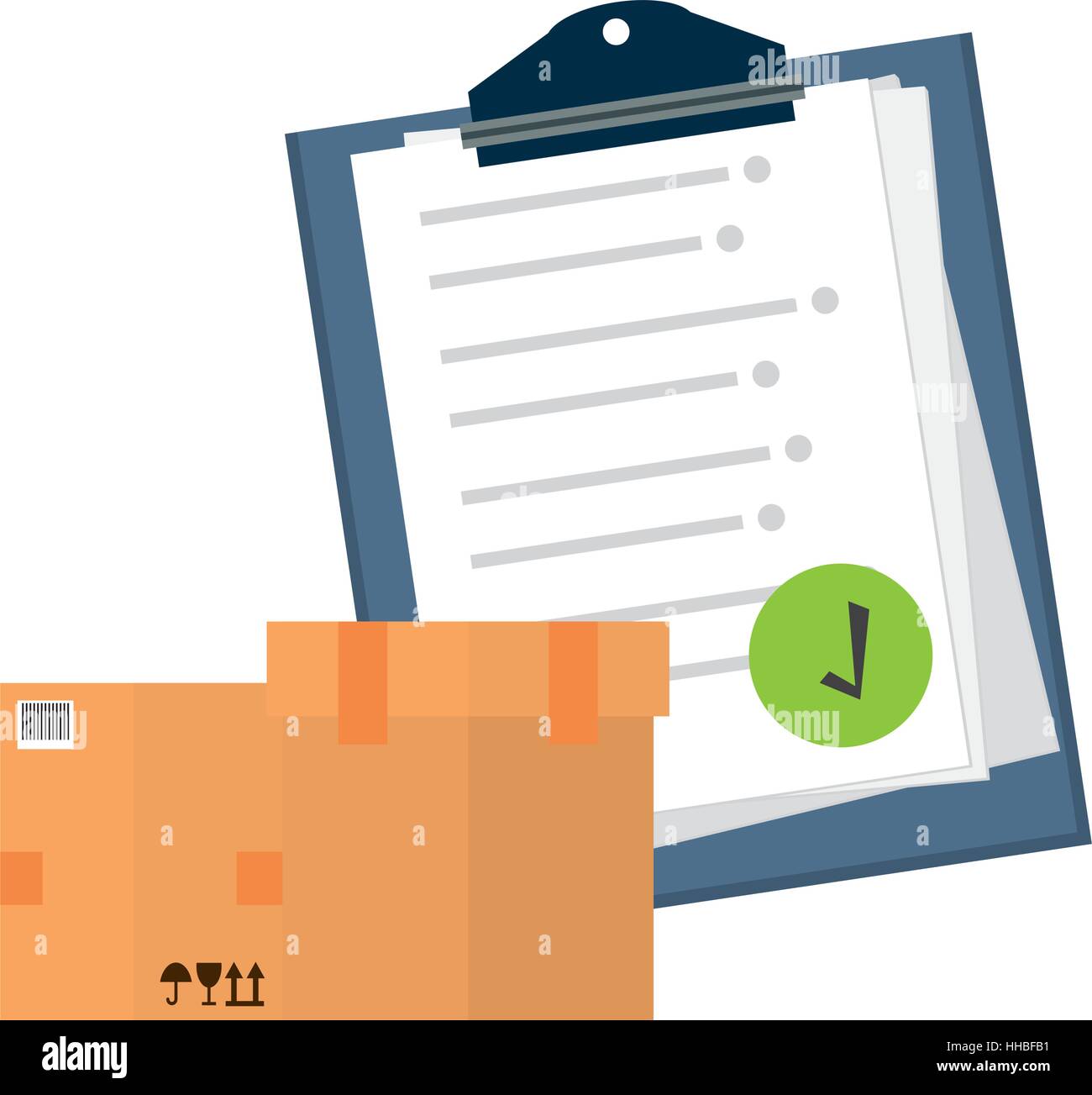 carton boxes and checkmark document over white background. colorful ...
