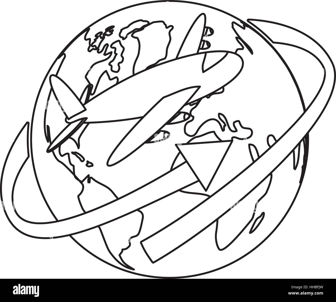 planet earth with plane and arrow icon image vector illustration design ...