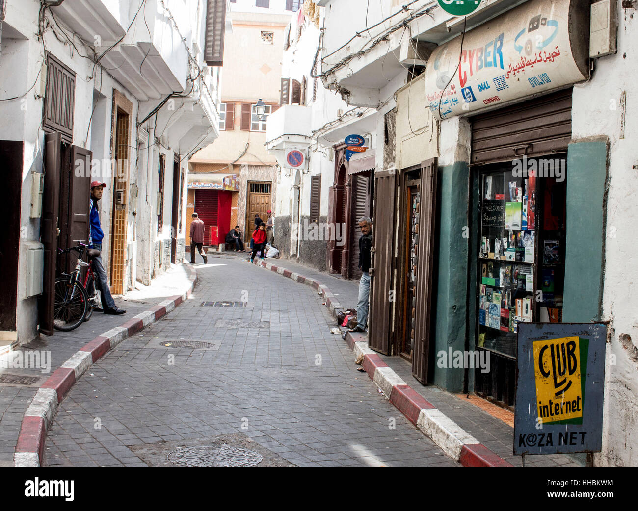 Ciber Cafe in a narrow street in Casablanca, Morocco. Stock Photo