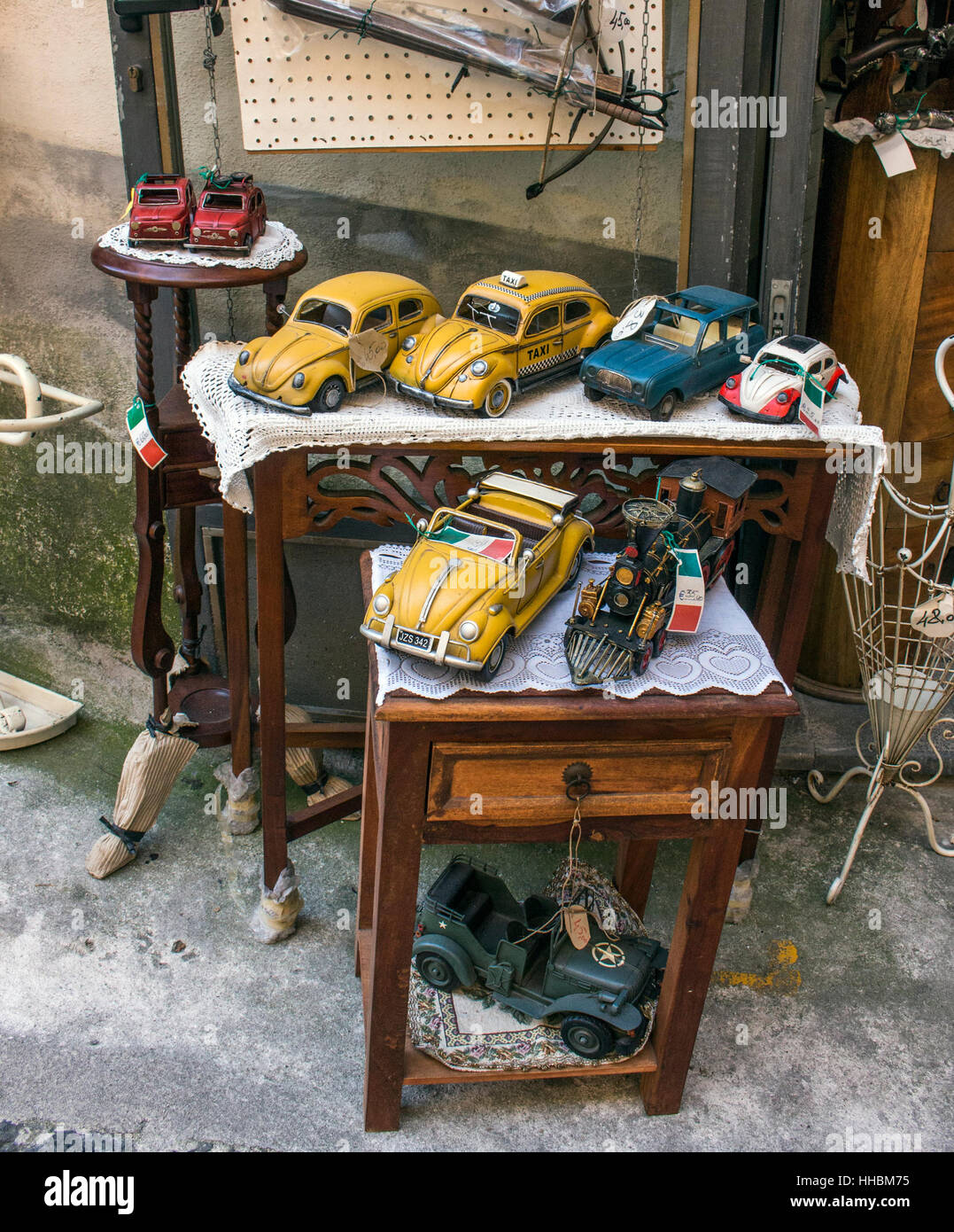 Antique toy cars for sale outdoors, Siracusa, Italy Stock Photo Alamy