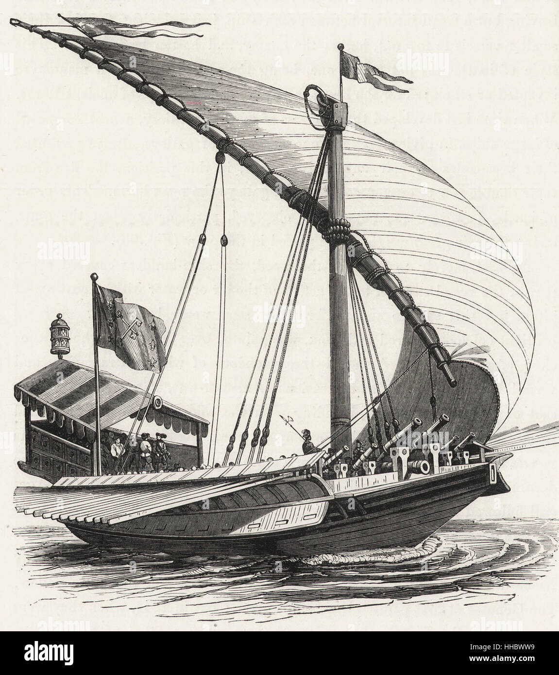 Pontifical Galley with Sails and Oars and provided with heavy artillery Stock Photo