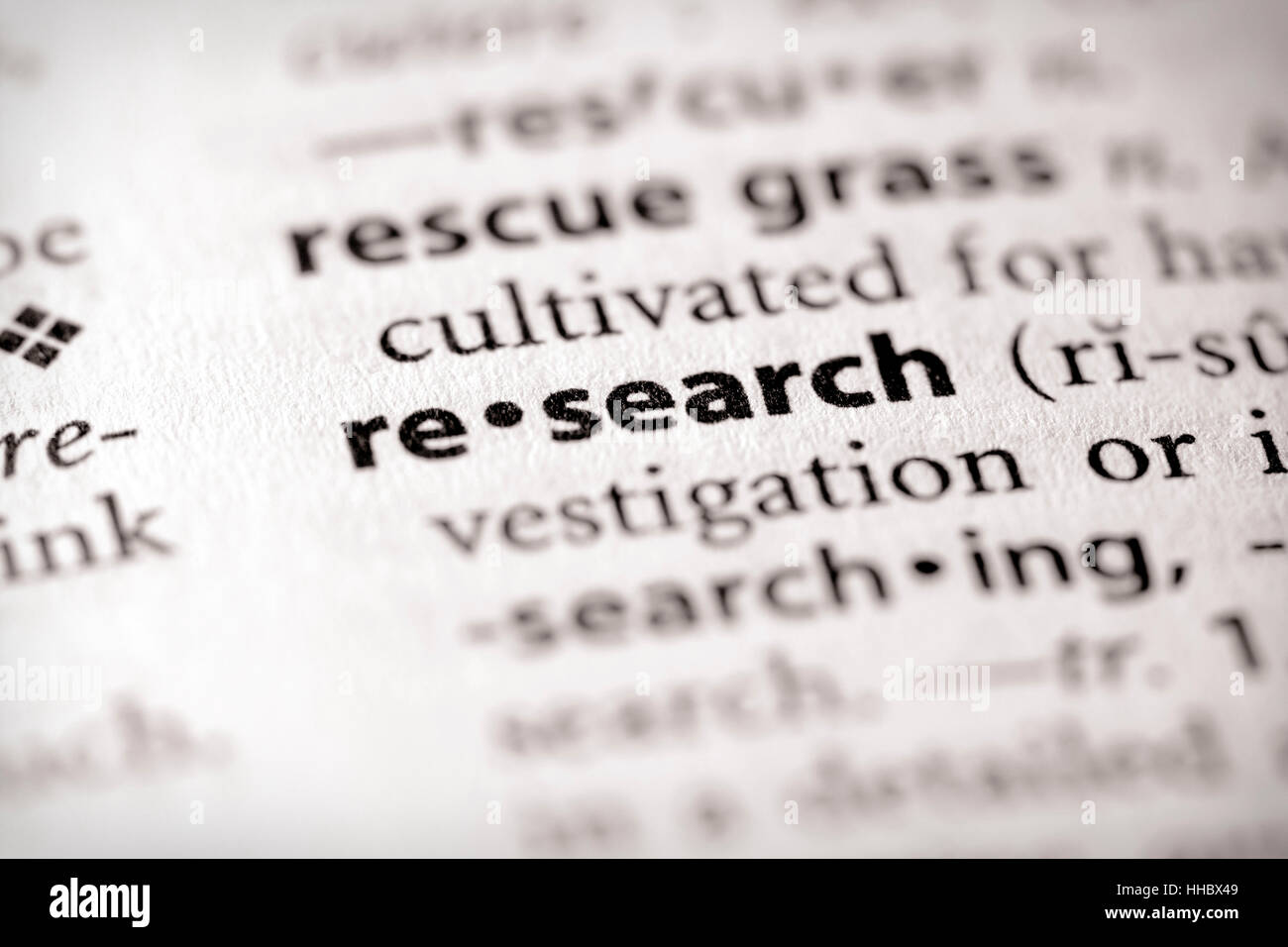 Selective focus on the word 'research'. Many more word photos in my portfolio... Stock Photo