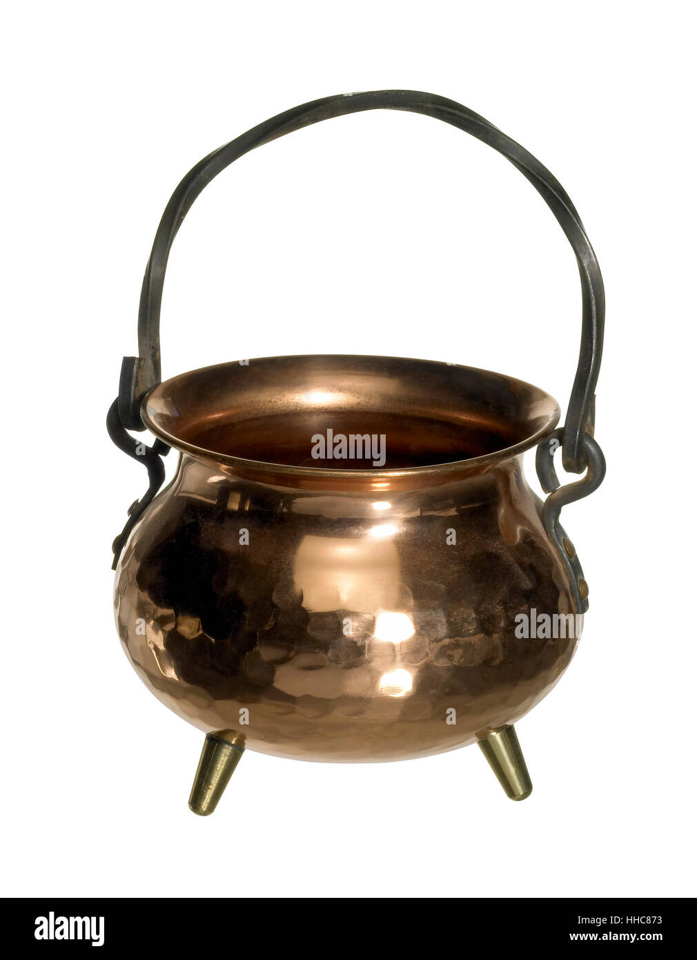 studio photography of a small copper cauldron isolated on white, with clipping path Stock Photo