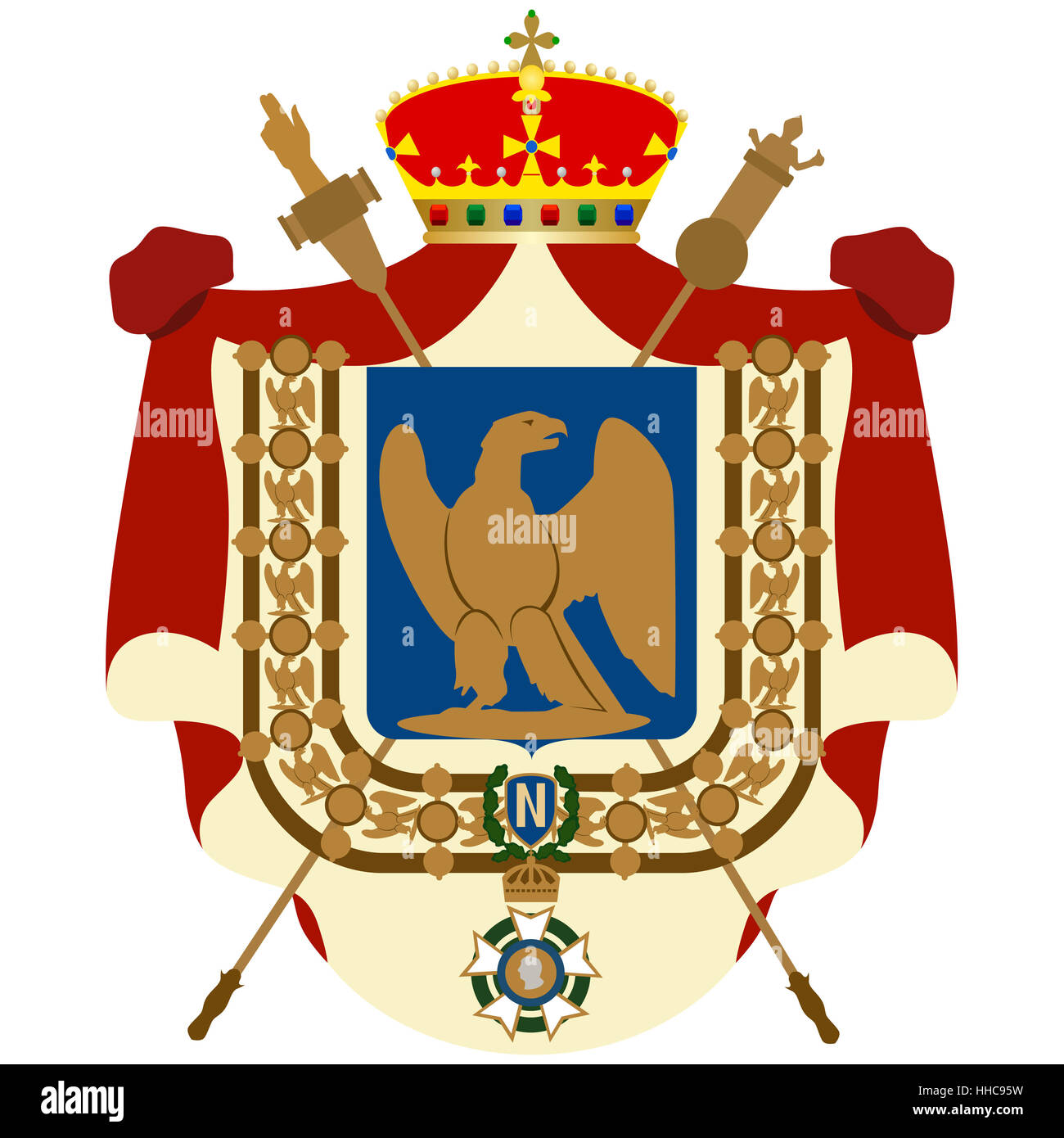 The coat of arms of France during the reign of Emperor Napoleon. The illustration on a white background. Stock Photo