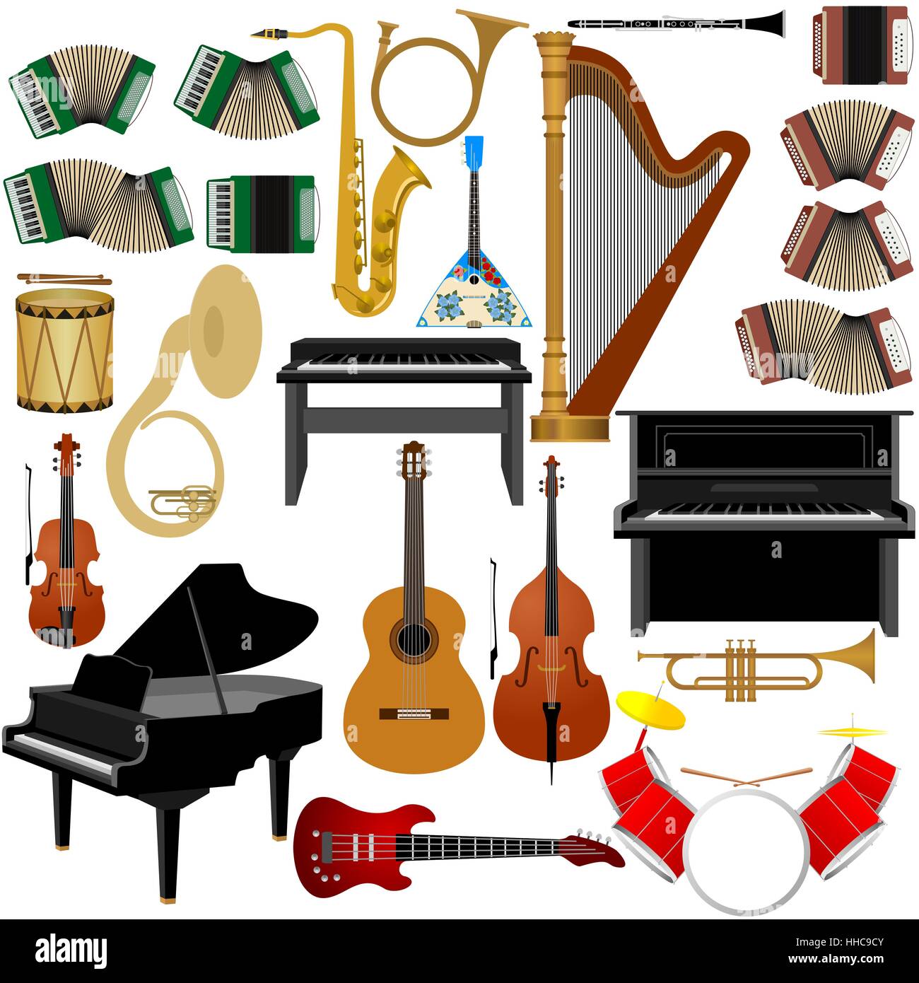 Set of musical instruments. The illustration on a white background