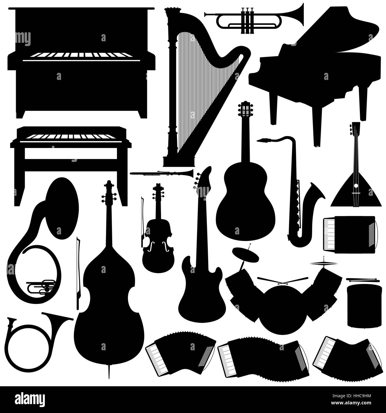 Outline set musical instruments illustration hires stock photography