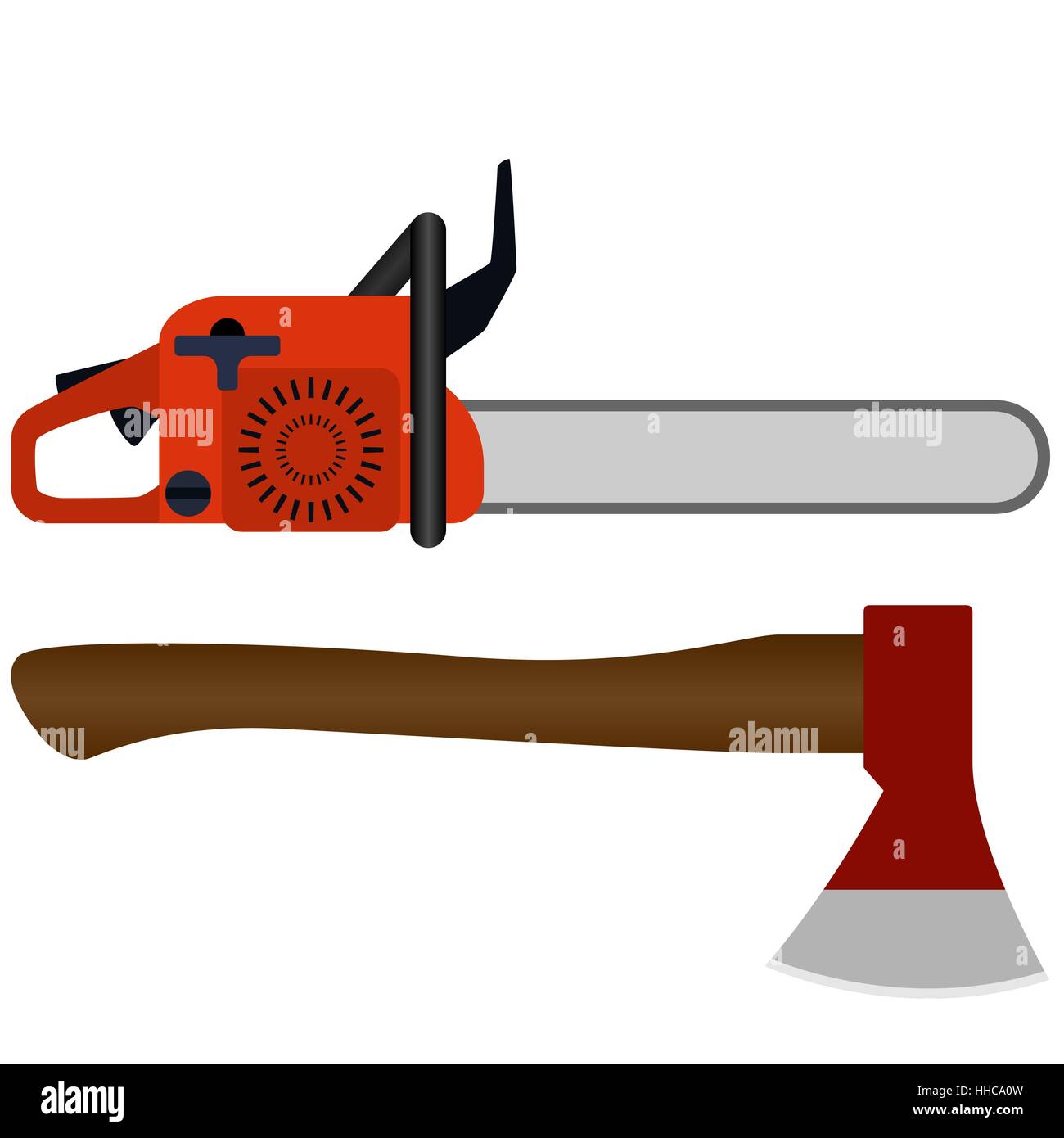 Define Ax Chainsaw and ax tool woodcutter. The illustration on a white background ...